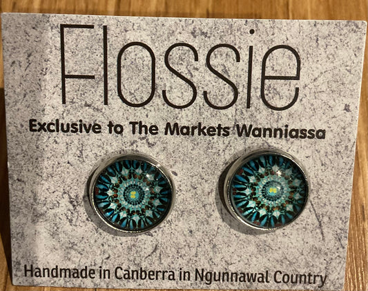 *Earrings Blue Mandala Glass Studs