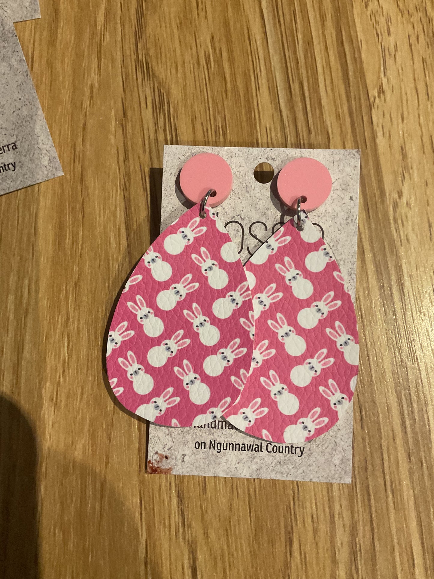 *Earrings Vinyl Pink Bunnies Dangles