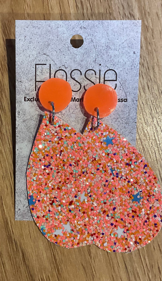 *Earrings Orange Glitter Dangles