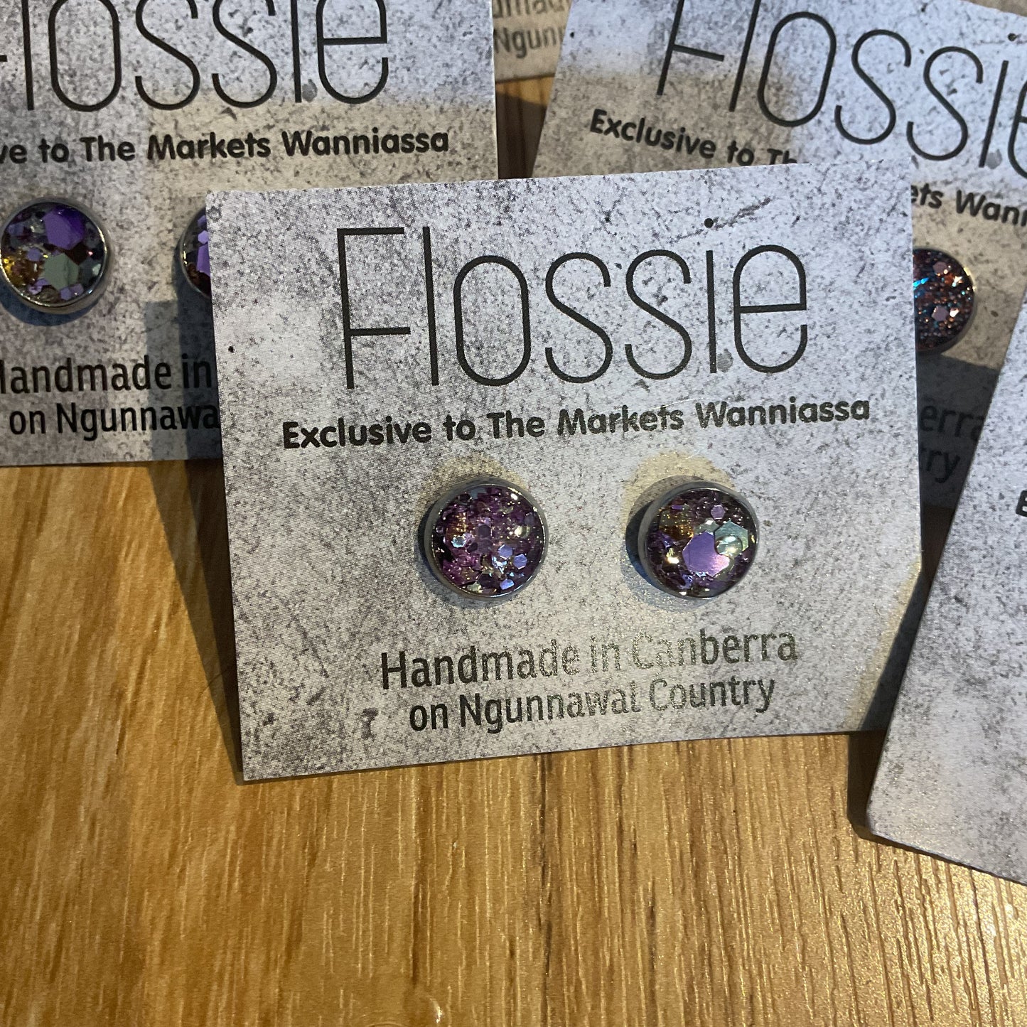 *Earrings Mauve Glitter Resin Dome Studs
