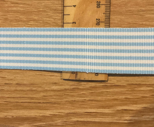 *Ribbon Blue and White Striped 25mm Per Metre