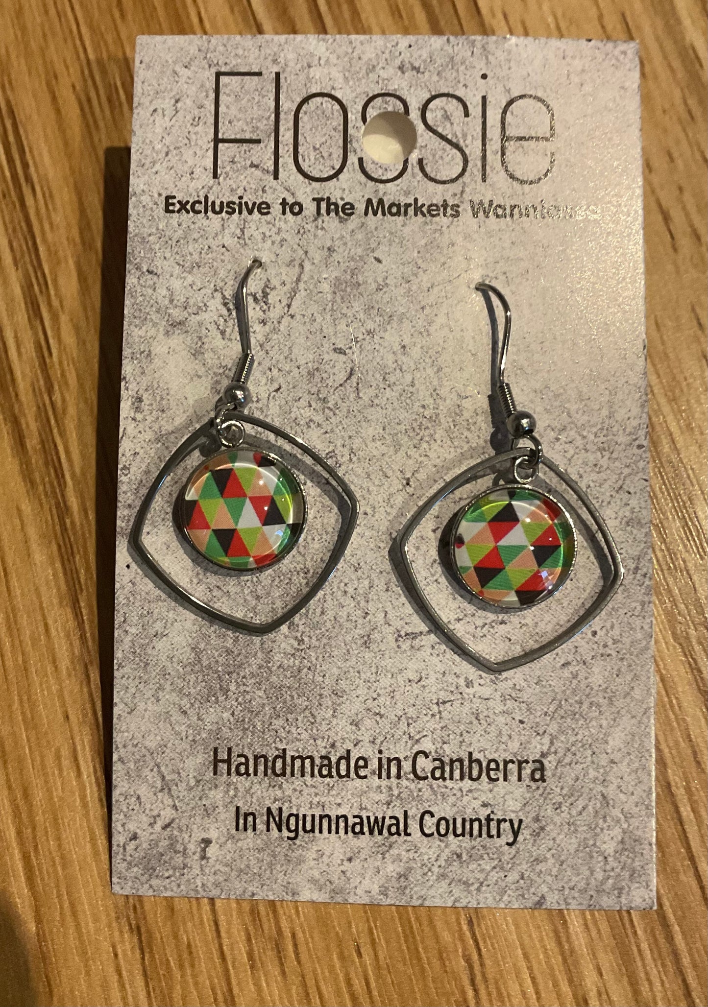 *Earrings Glass Dome Diamond Dangles Geo