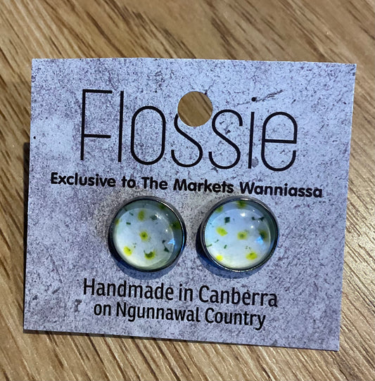 *Earrings Flower Bush Glass Dome Studs