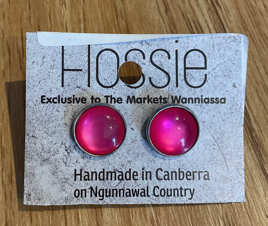 *Earrings Glass Dome Studs Hot Pink