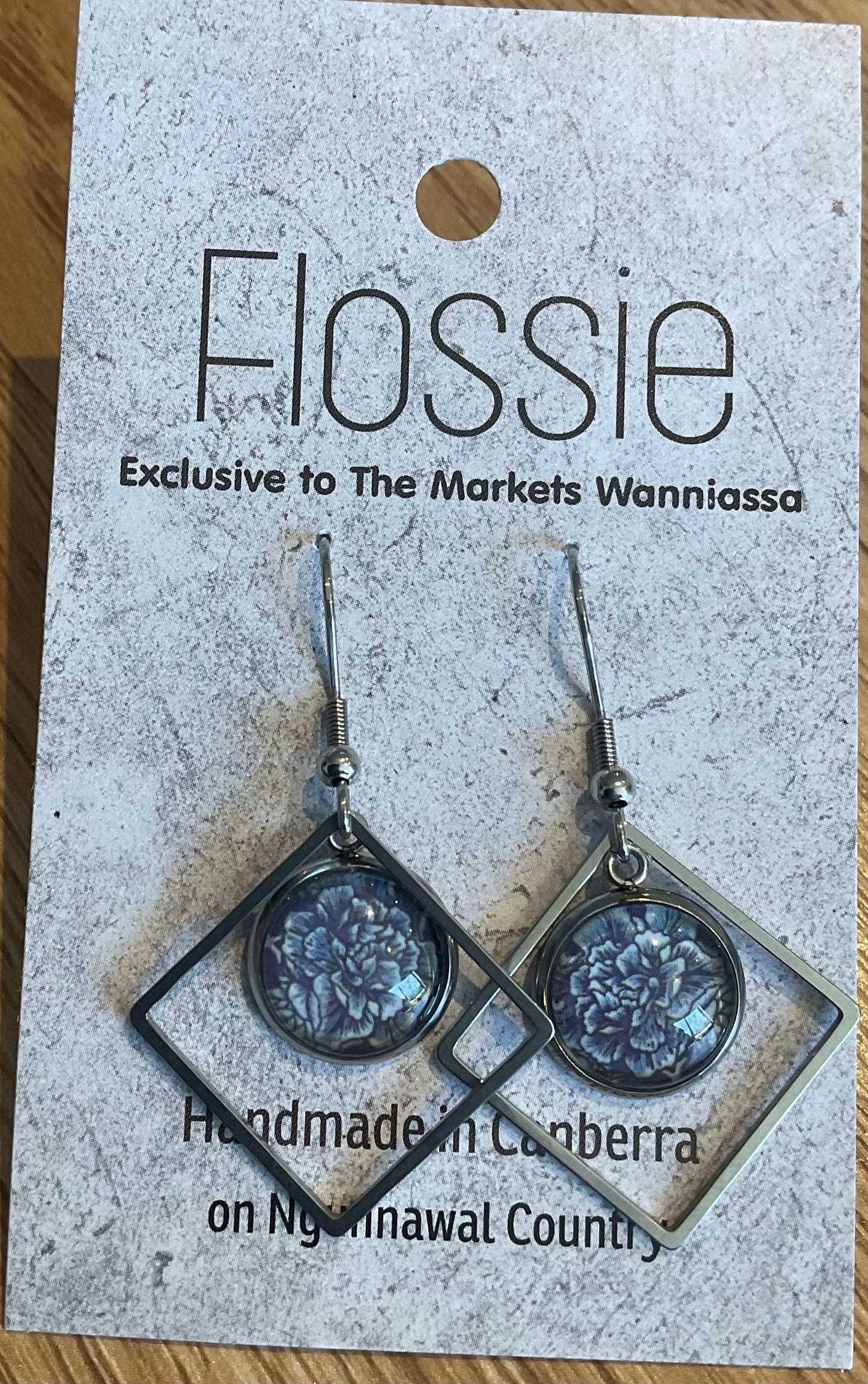 *Earrings Glass Dome Diamond Dangles Floral