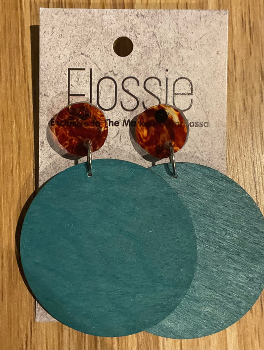 *Earrings 5cm Wooden Round Green Dangles