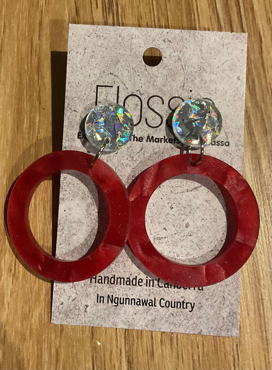 *Earrings Acrylic Pink Hoop Dangles