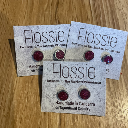 *Earrings Pink Glitter Resin Dome Studs