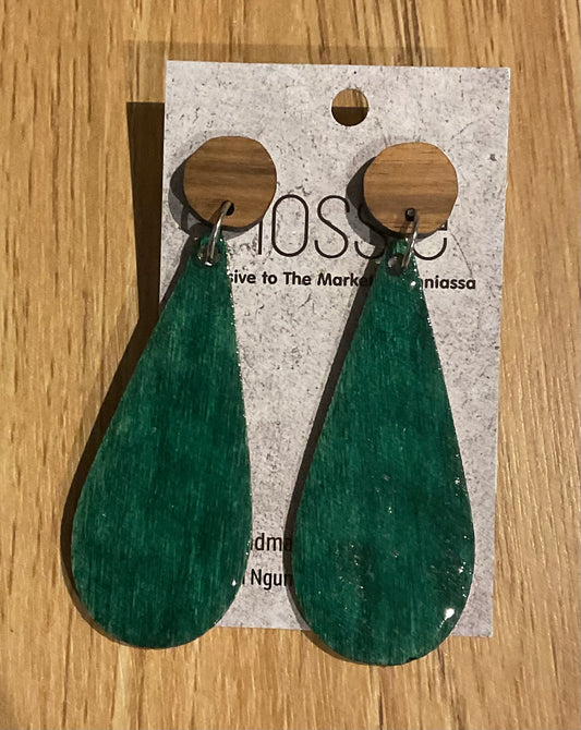 *Earrings Hand Painted Green Resin Dangles