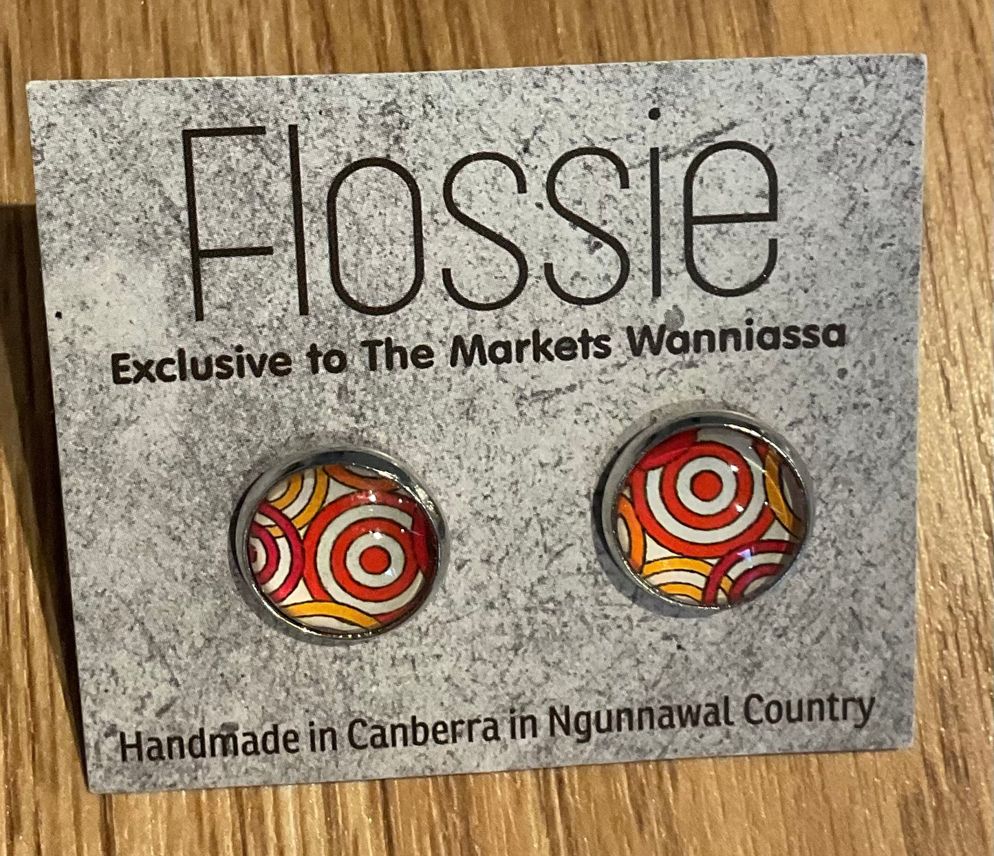 *Earrings Orange Round Print Studs