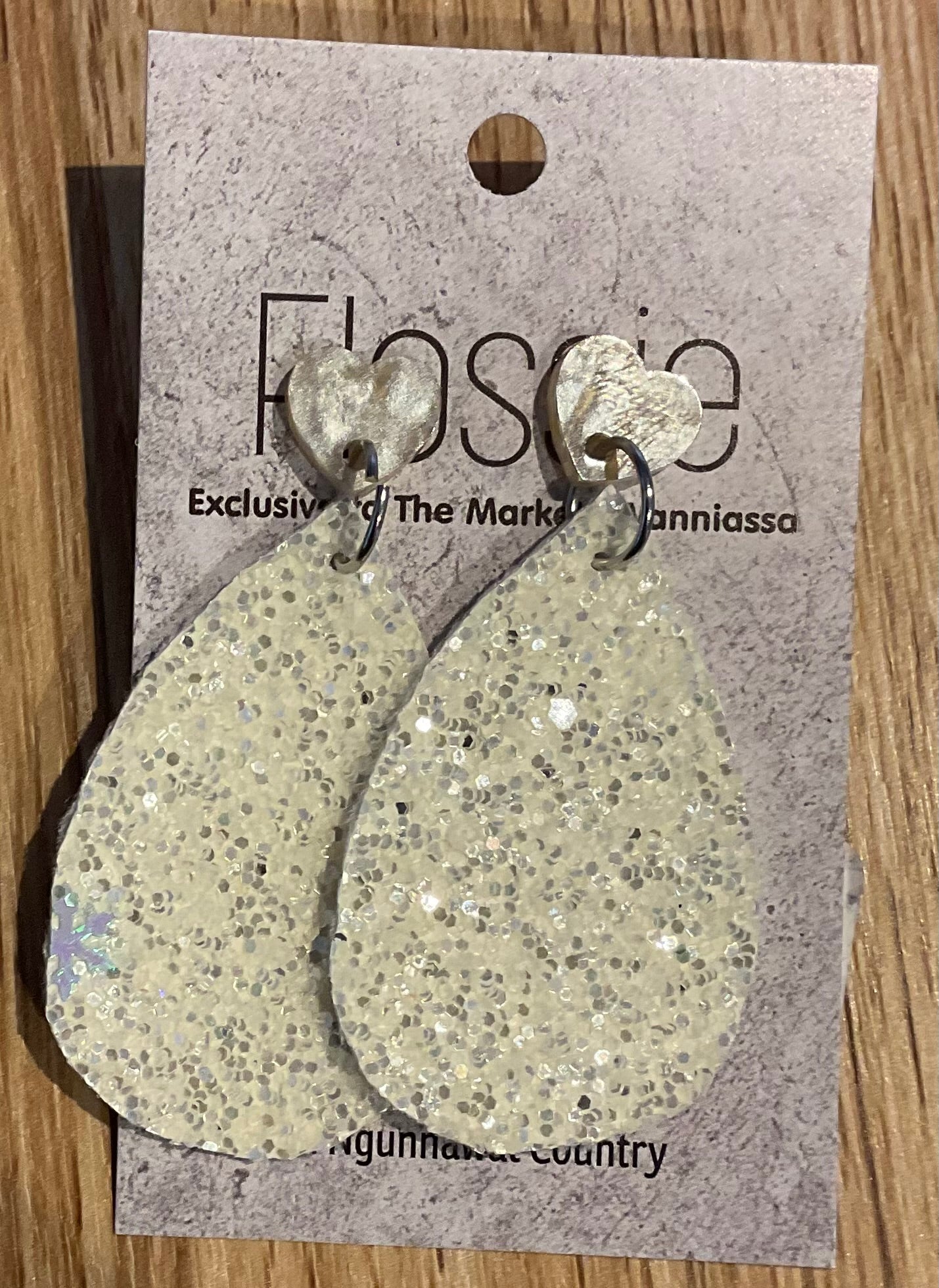 *Earrings White Glitter Dangles