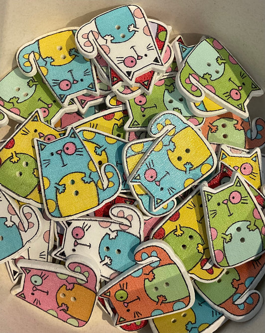 *Loose Buttons - Wooden Printed Cat