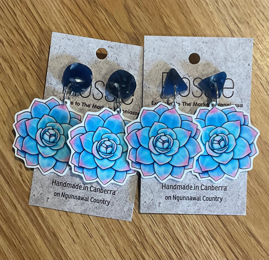 *Earrings Blue Cactus Flower Dangles