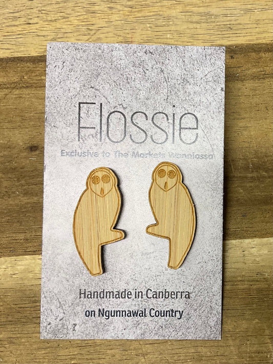Belconnen Owl Earrings Stud Bamboo