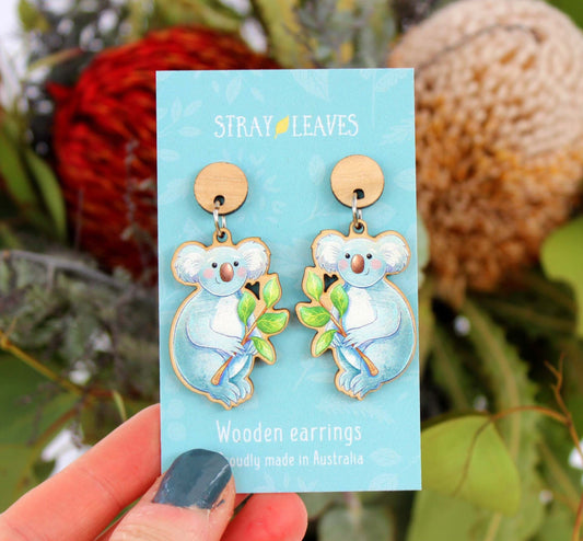 Wooden Koala Wooden Statement Earrings