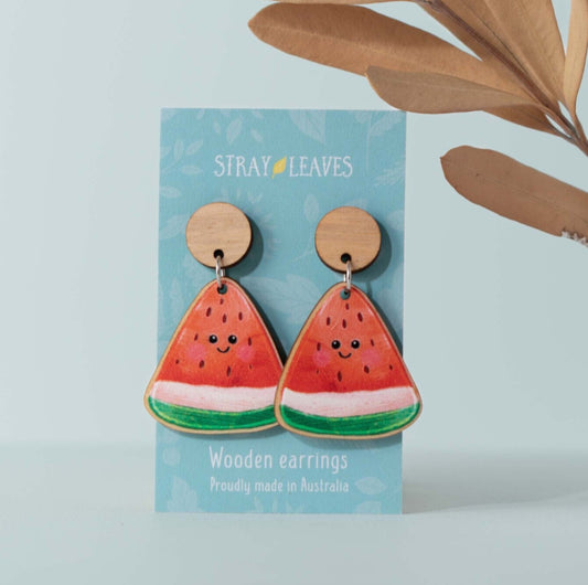 Wooden Watermelon Statement Earrings