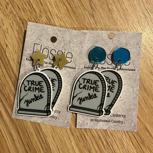 *Earrings True Crime Junkie Dangles