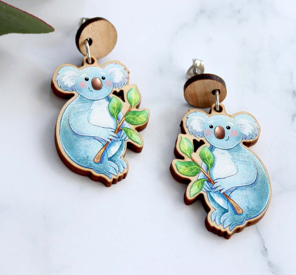 Wooden Koala Wooden Statement Earrings