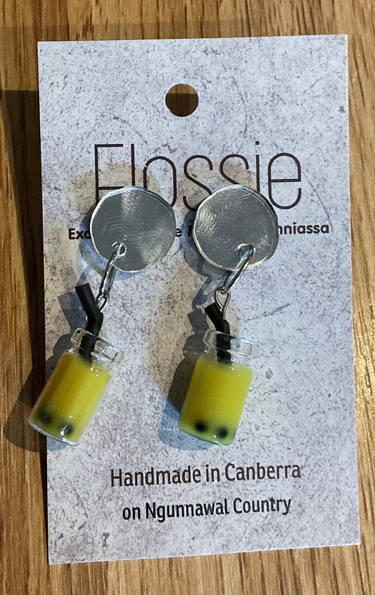 *Earring Big Banana Bubble Tea Dangles