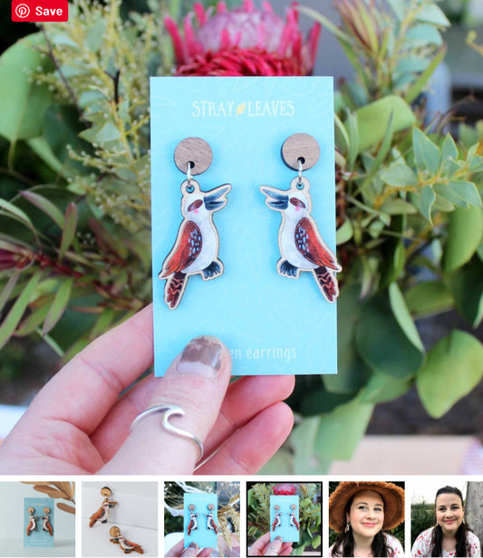 Wooden Kookaburra Statement Earrings