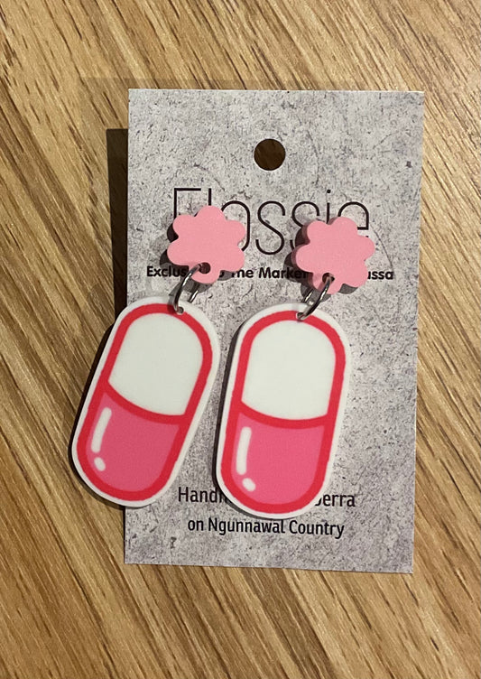 *Earrings Pink Pill Dangles