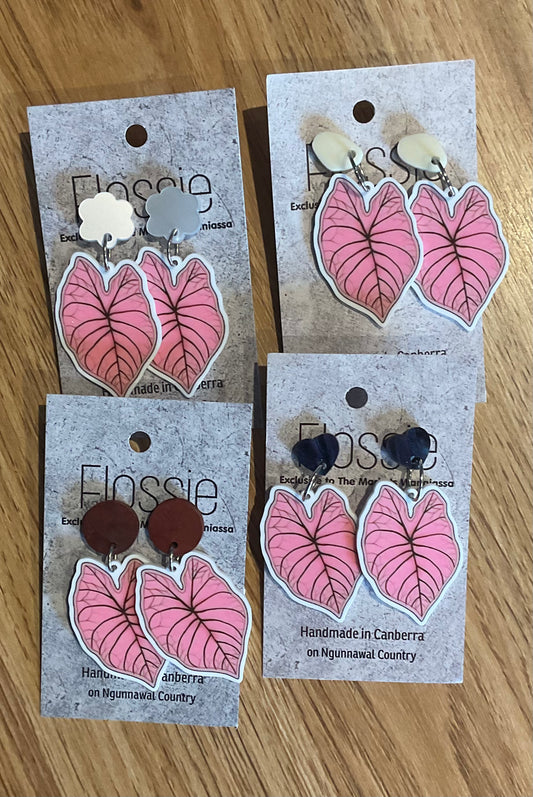 *Earrings Pink Leaves Dangles
