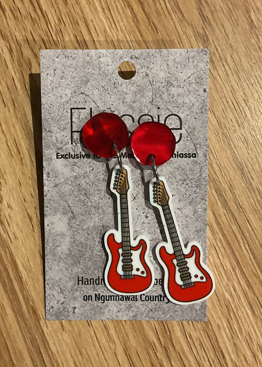*Earrings Red Guitar Dangles