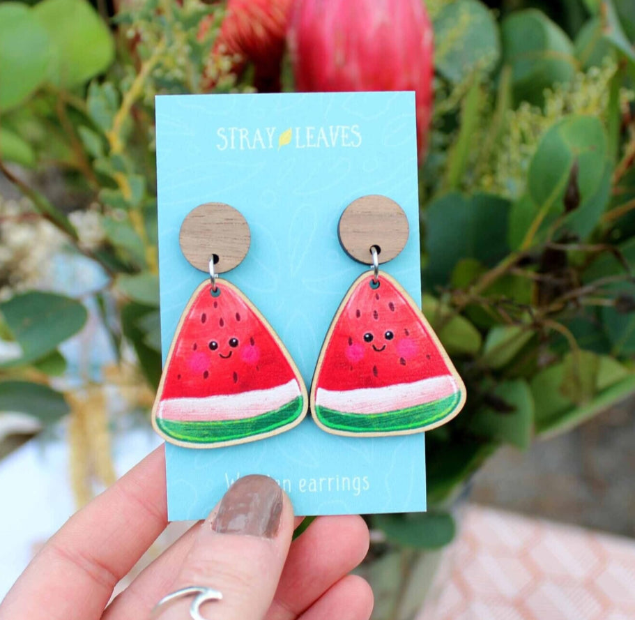 Wooden Watermelon Statement Earrings