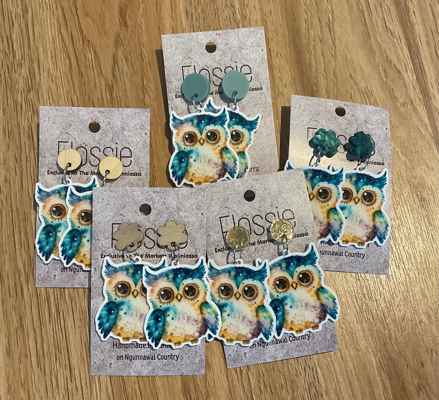 *Earrings Green Owl
