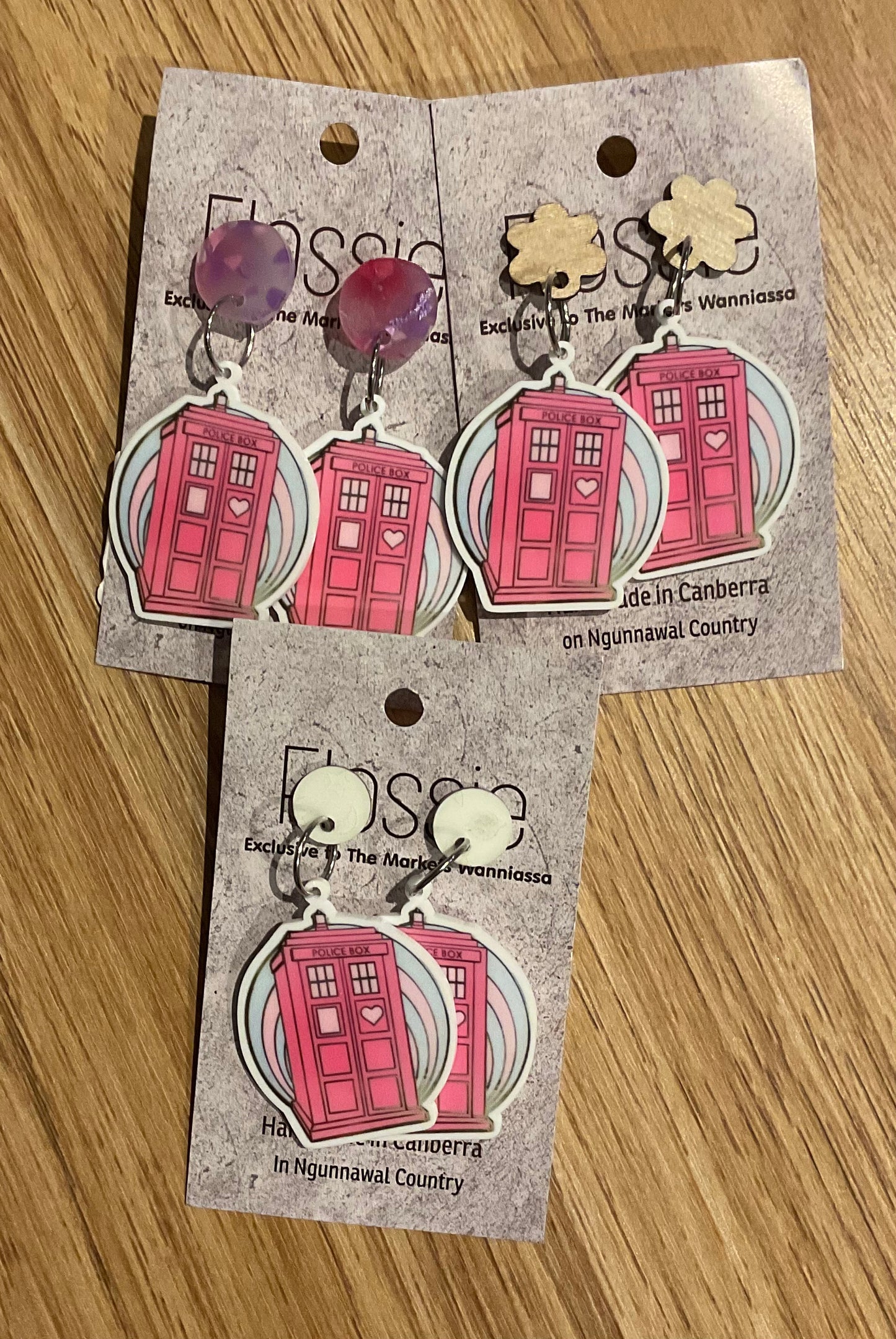 *Earrings Pink Tardis Dangles
