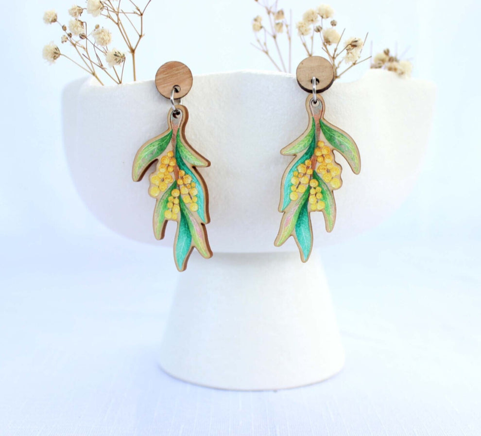 Wooden Wattle Statement Earrings