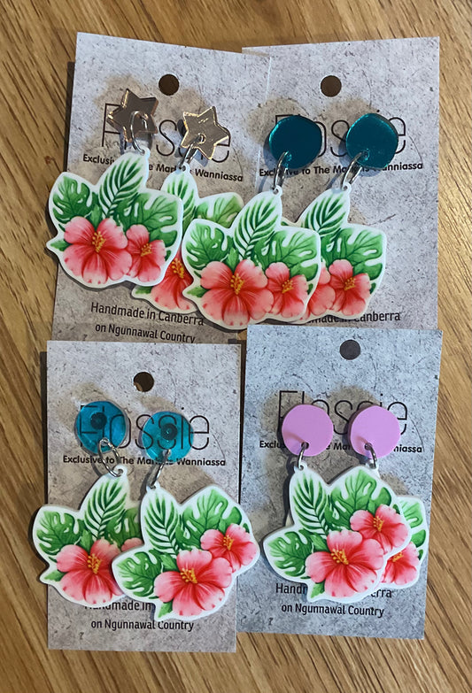 *Earrings Pink Hibiscus Dangles
