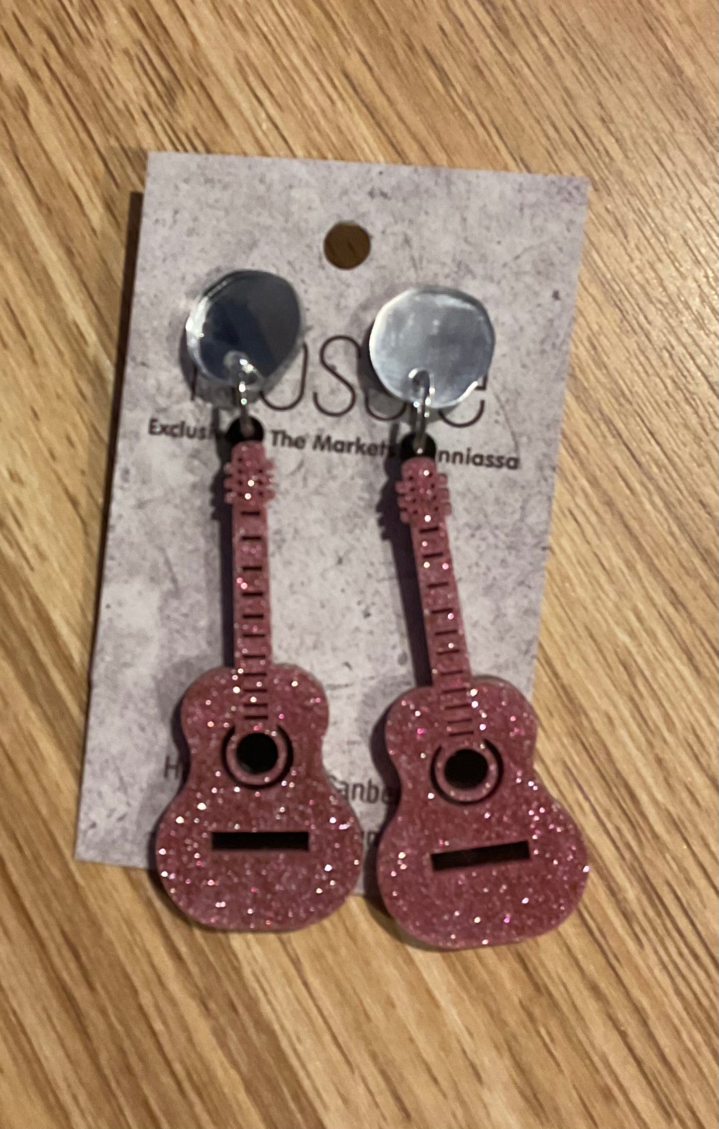 *Earrings Pink Guitar Dangles