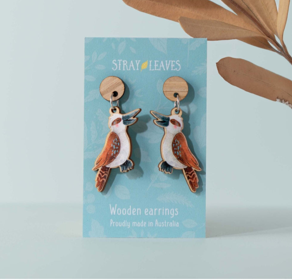Wooden Kookaburra Statement Earrings