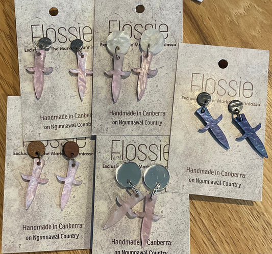 *Earrings Acrylic Pink Flower Dangles