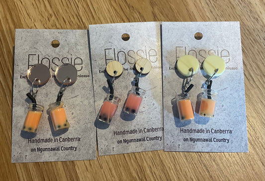*Earring Orange Bubble Tea Dangles