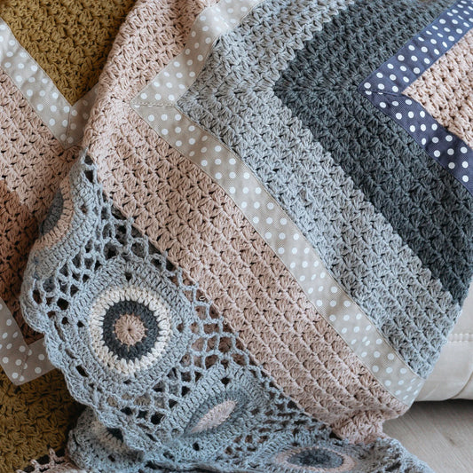 Grey and Cream Crocheted Blanket