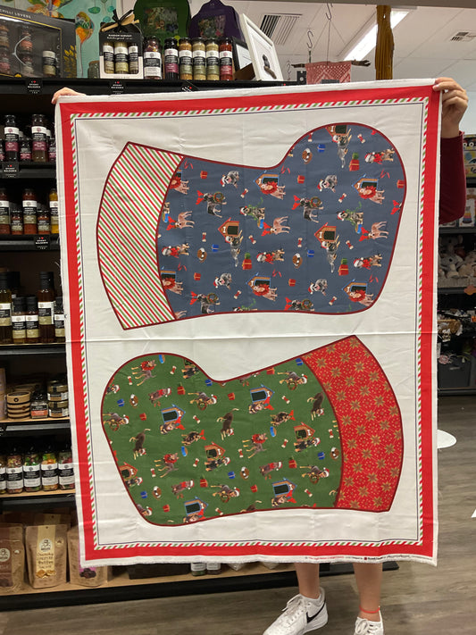 Fabric - Panel The Night Before Christmas Santas Helpers Dogs Stocking