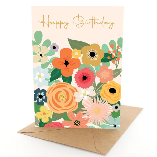 Greeting Card Peach Floral Birthday