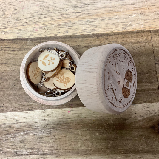 Wooden Stitch Markers in Fancy Case