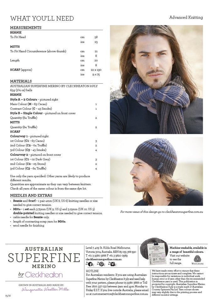 Pattern Men's Beanie Mitts & Scarf