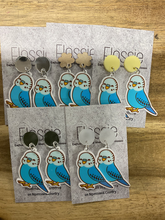 Earrings Blue Budgie