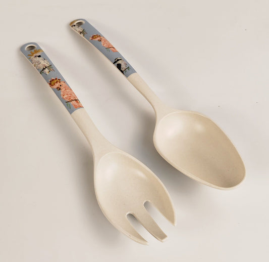Australian Birds Salad Servers Blue