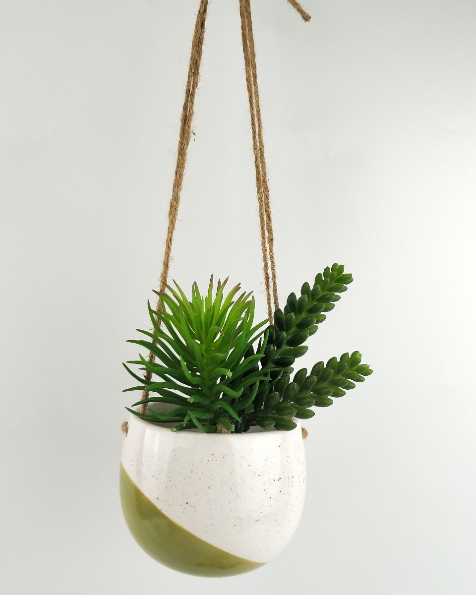 Avery Dot Round Hanging Planter Olive
