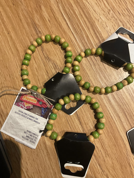 *Bracelet Wooden Beads Teal & Natural