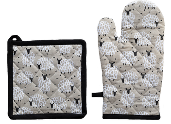 Oven Glove & Pot Holder Set - Grey Sheep