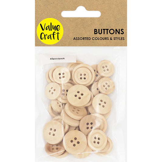 Wooden Buttons Assorted Sizes - 40pc