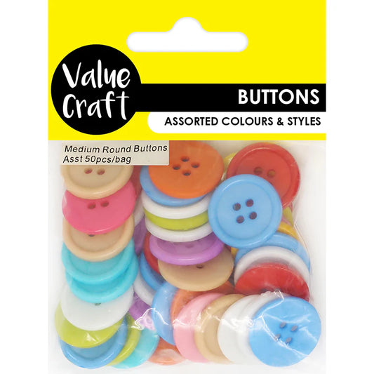 Medium Round Acrylic Buttons - 50pc