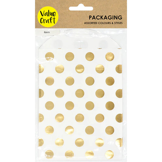 Paper Treat Bags White & Gold Spots - 6pc
