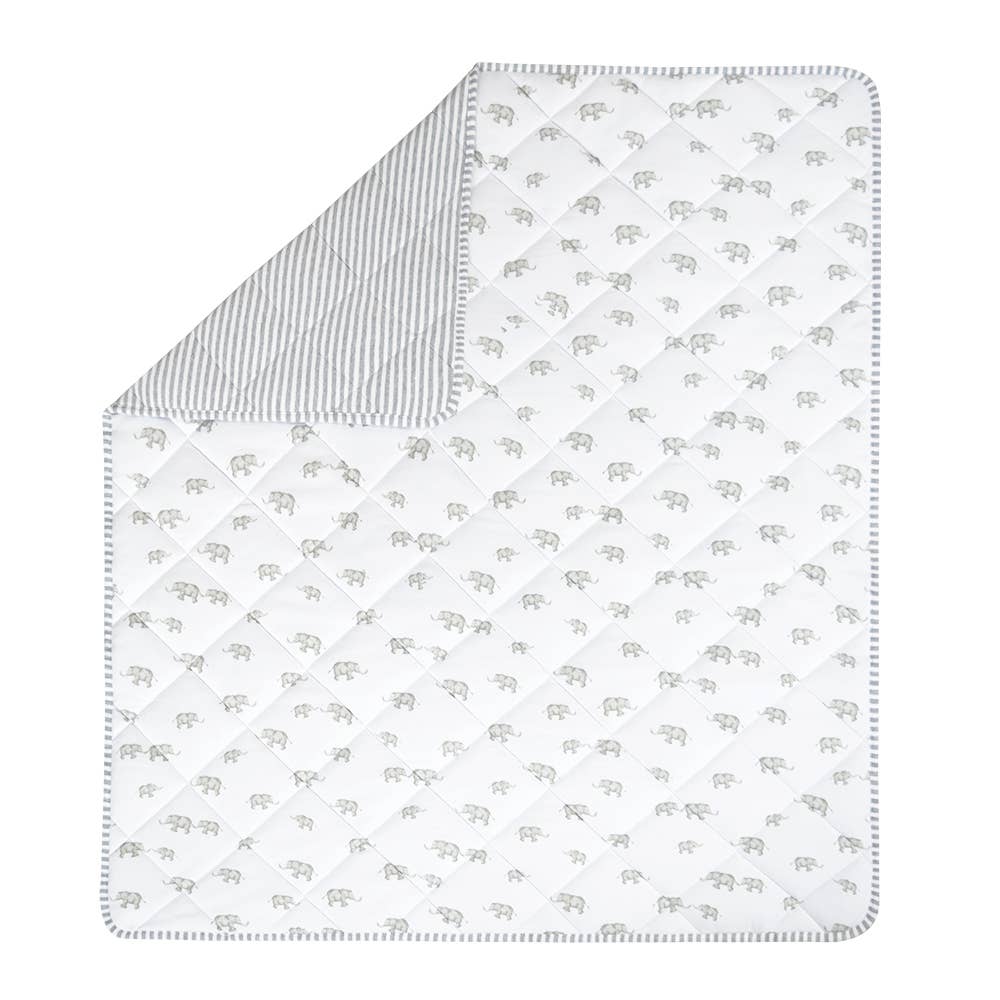 Reversible Quilted Cot Comforter - Watercolour Elephant